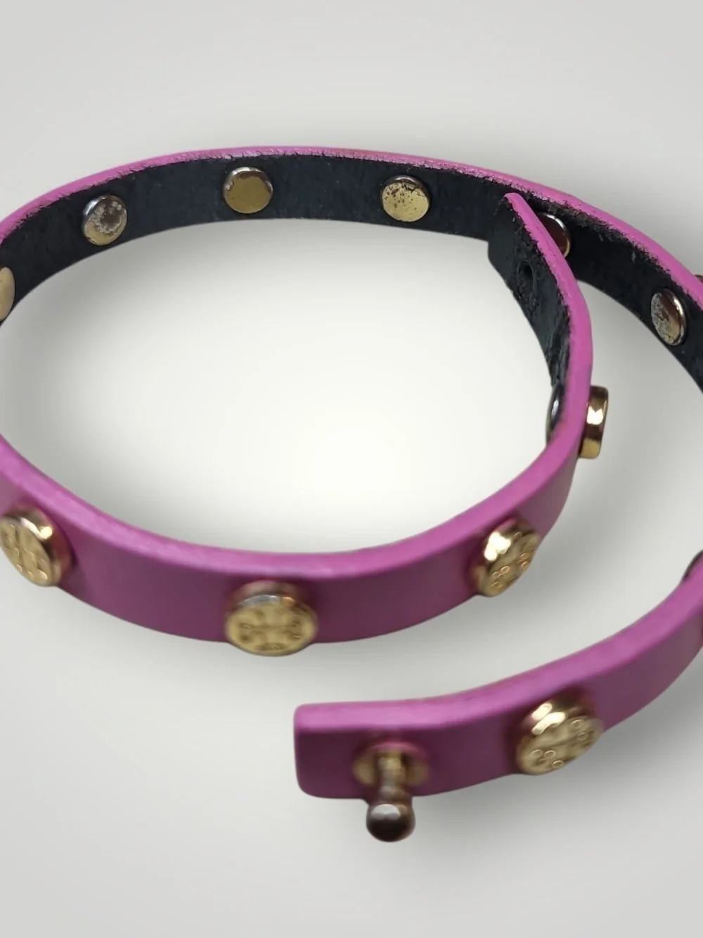 Tory Burch Pink Leather Wrap Bracelet with Gold Logo Studs Preloved